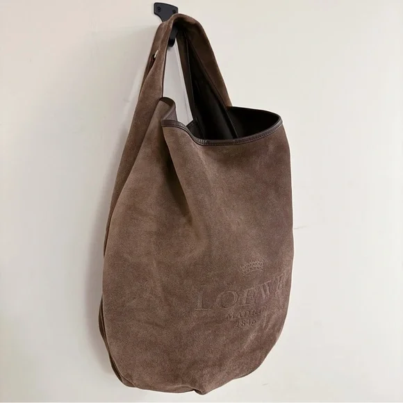 Loewe Brown Suede XL Logo Hobo Shoulder Carryall Bag - Picture 3 of 10